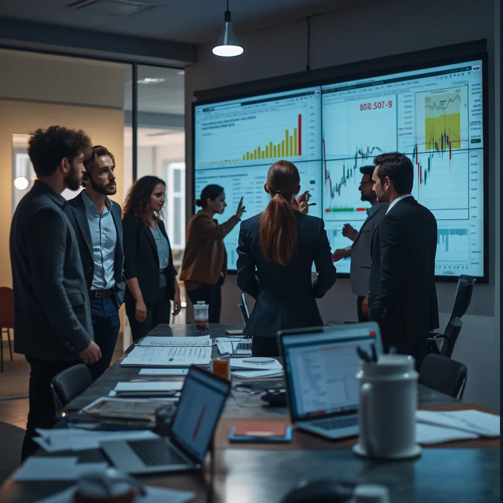 Equipo discutiendo estrategias financieras
